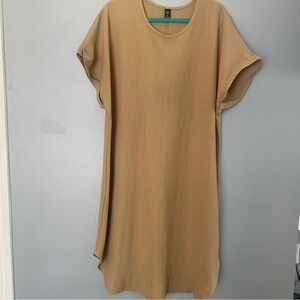 SHEIN Curve Tan Relaxed Midi dress with Cuffed Sleeves SZ 2XL